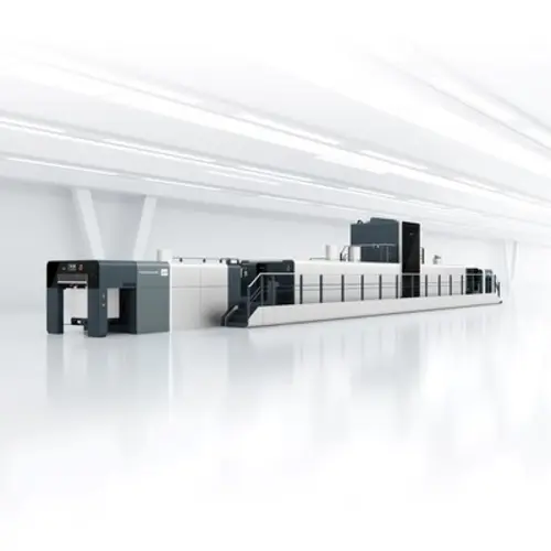 VariJET 106 – Digital Sheetfed Printing Machine – Koenig & Bauer Durst Perspective shot of the VariJET 106 digital sheetfed printing machine from Koenig & Bauer Durst